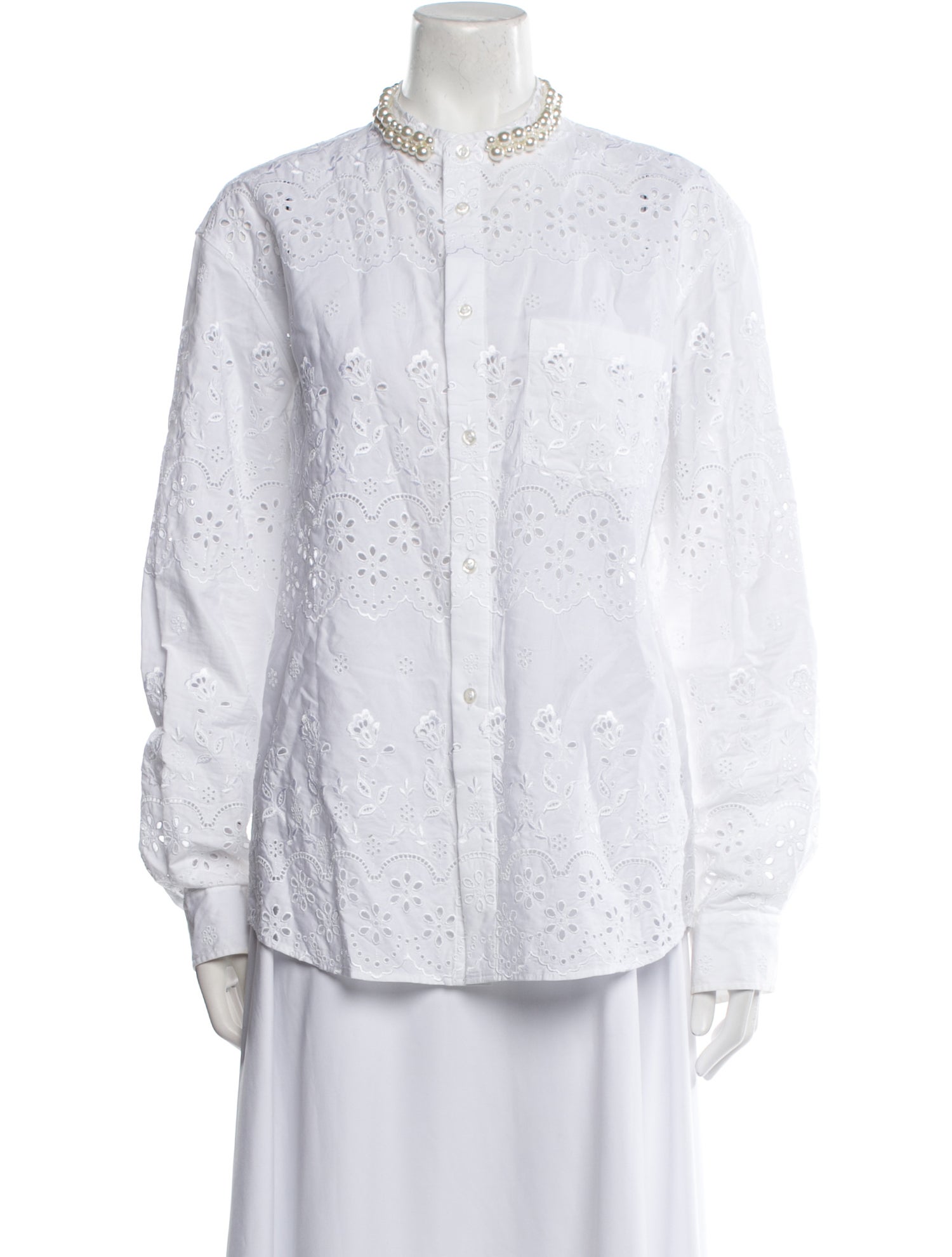 Simone Rocha Printed Mock Neck Button-Up Top