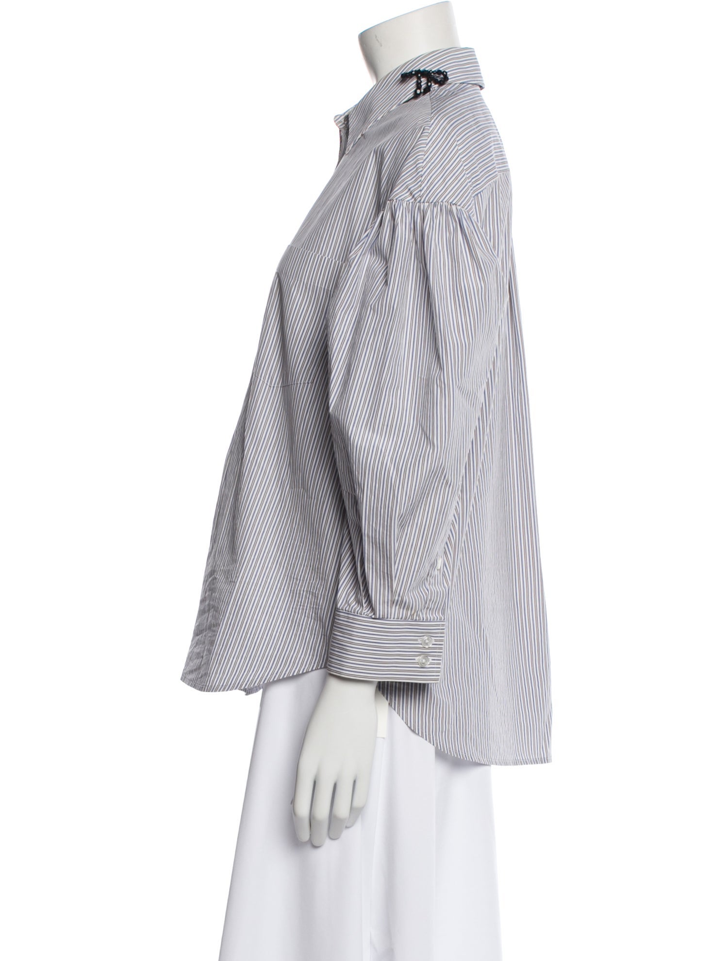 Simone Rocha Striped Three-Quarter Sleeve Button-Up Top
