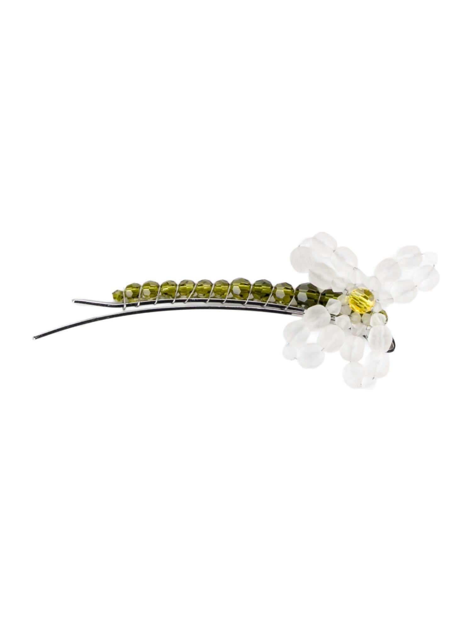 Simone Rocha Silver Hair Clip with Green, White and Yellow beads