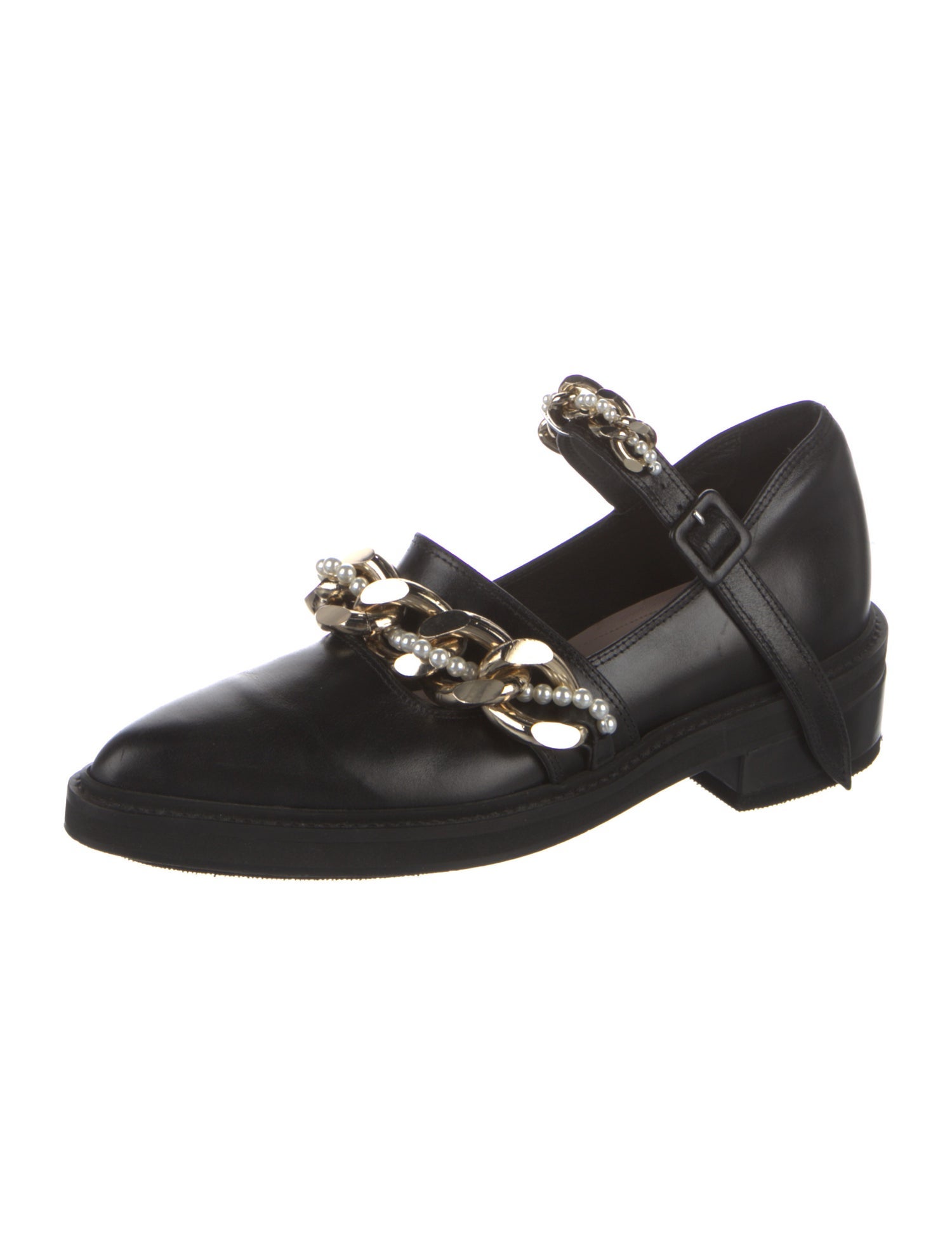 Simone Rocha Leather Chain-Link Accents Mary Jane Flats