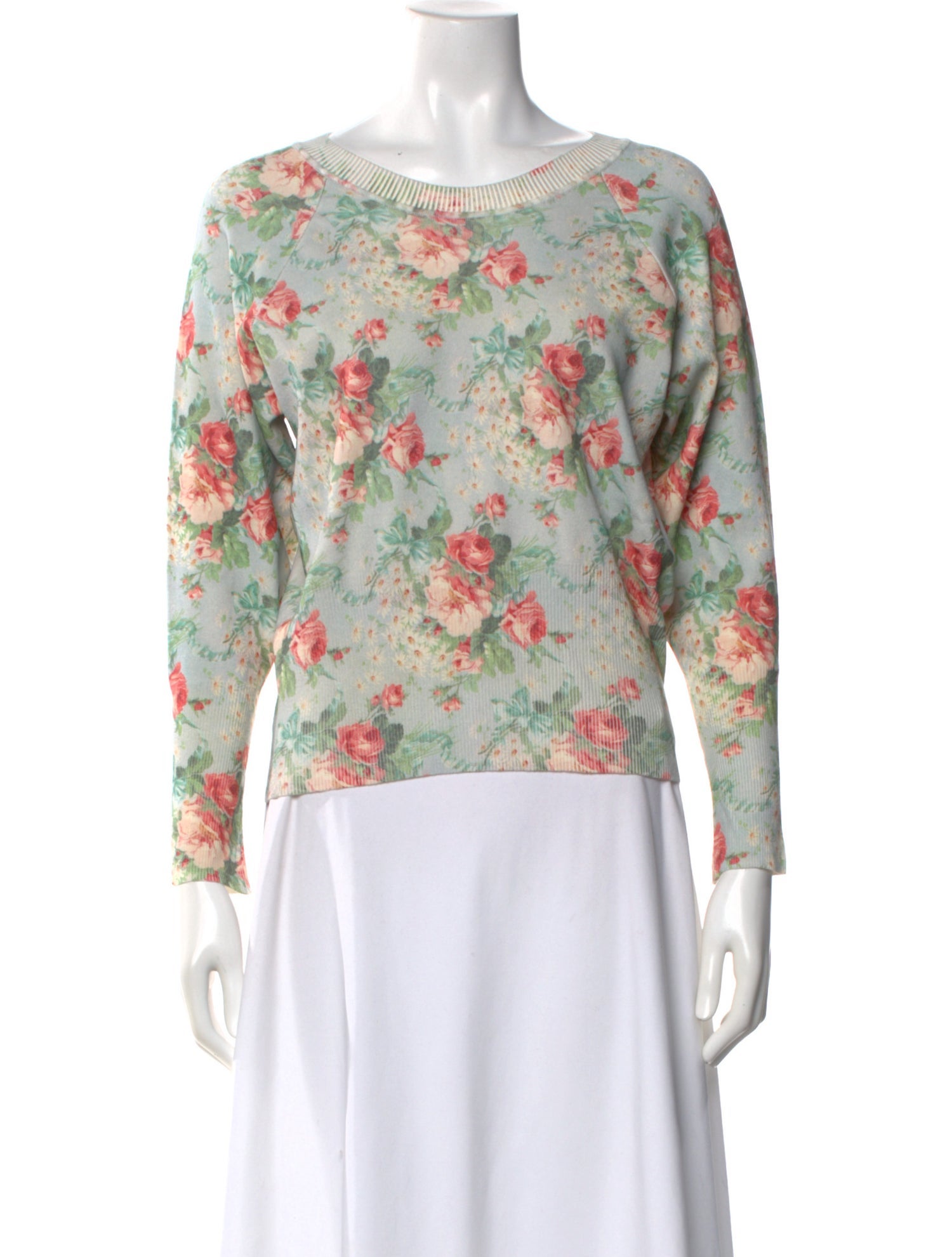 Simone Rocha Floral Print Crew Neck Sweatshirt w/ Tags - Blue Tops ...