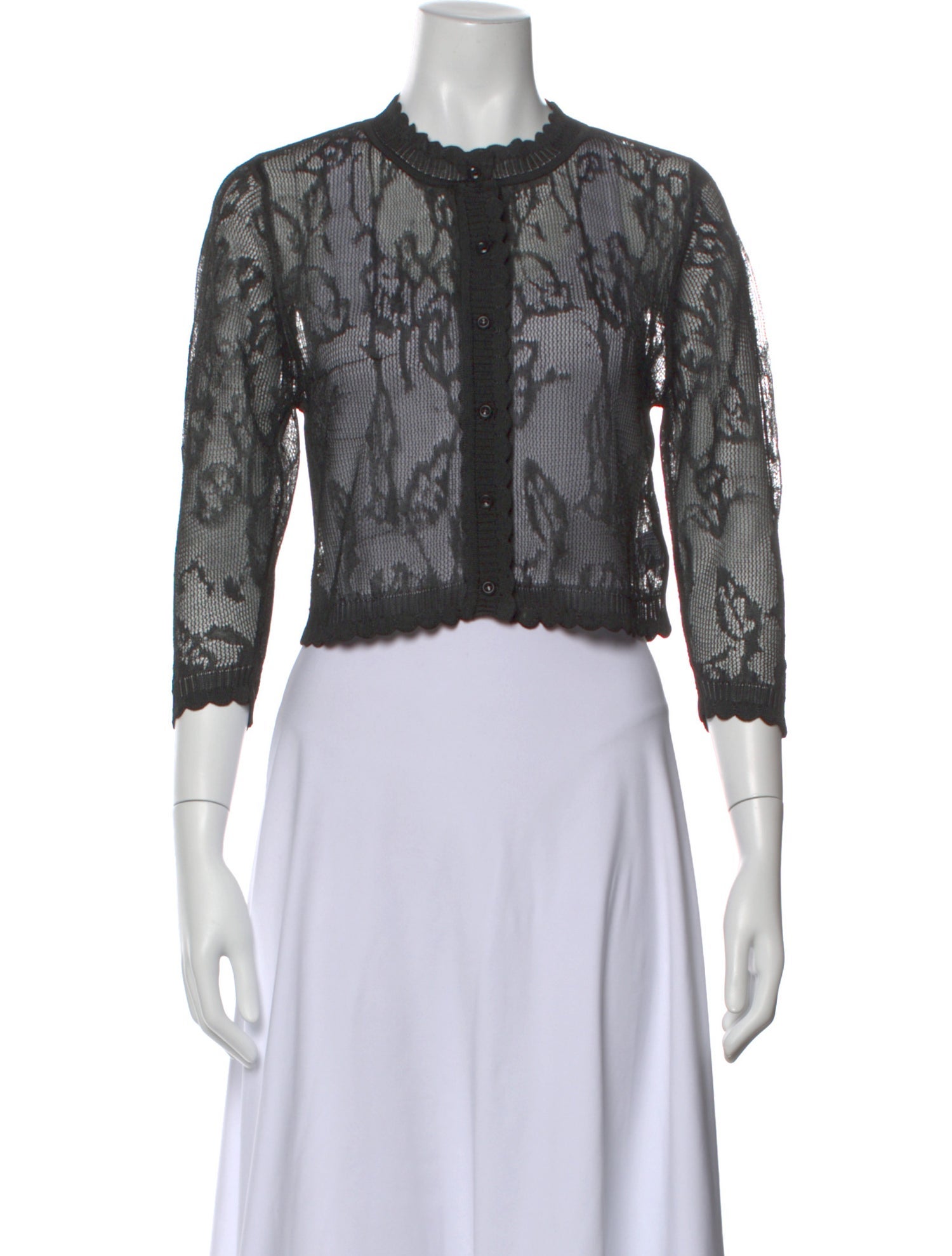 Simone Rocha Lace Pattern Crew Neck Top - Grey Tops, Clothing 