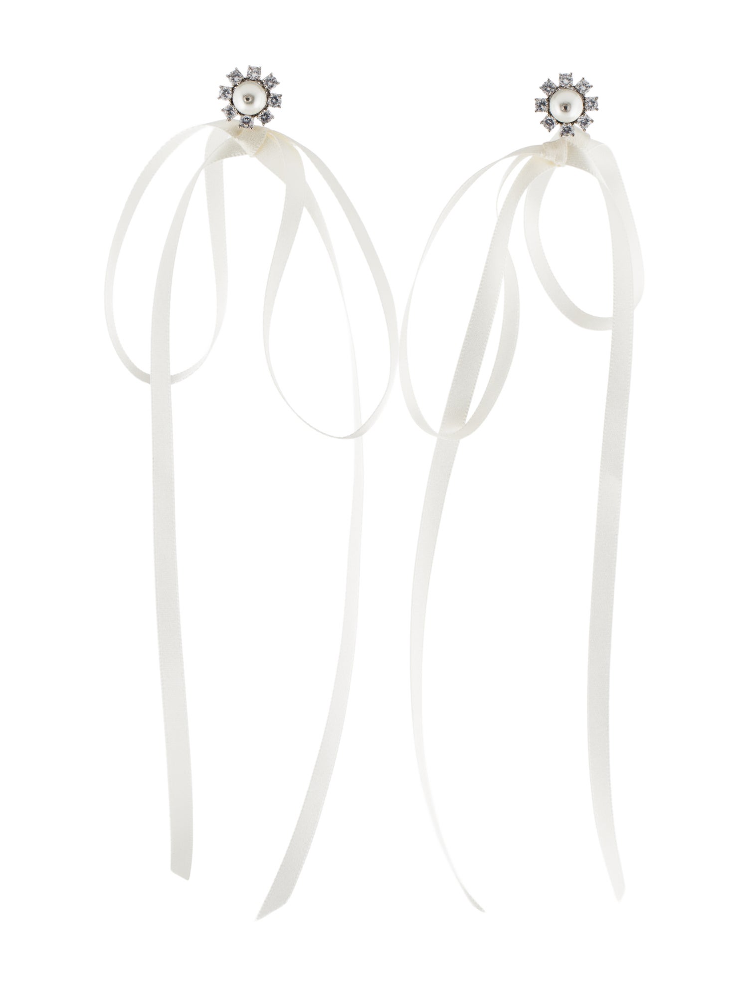 Simone Rocha Crystal & Faux Pearl Double Ended Daisy Bow Earrings