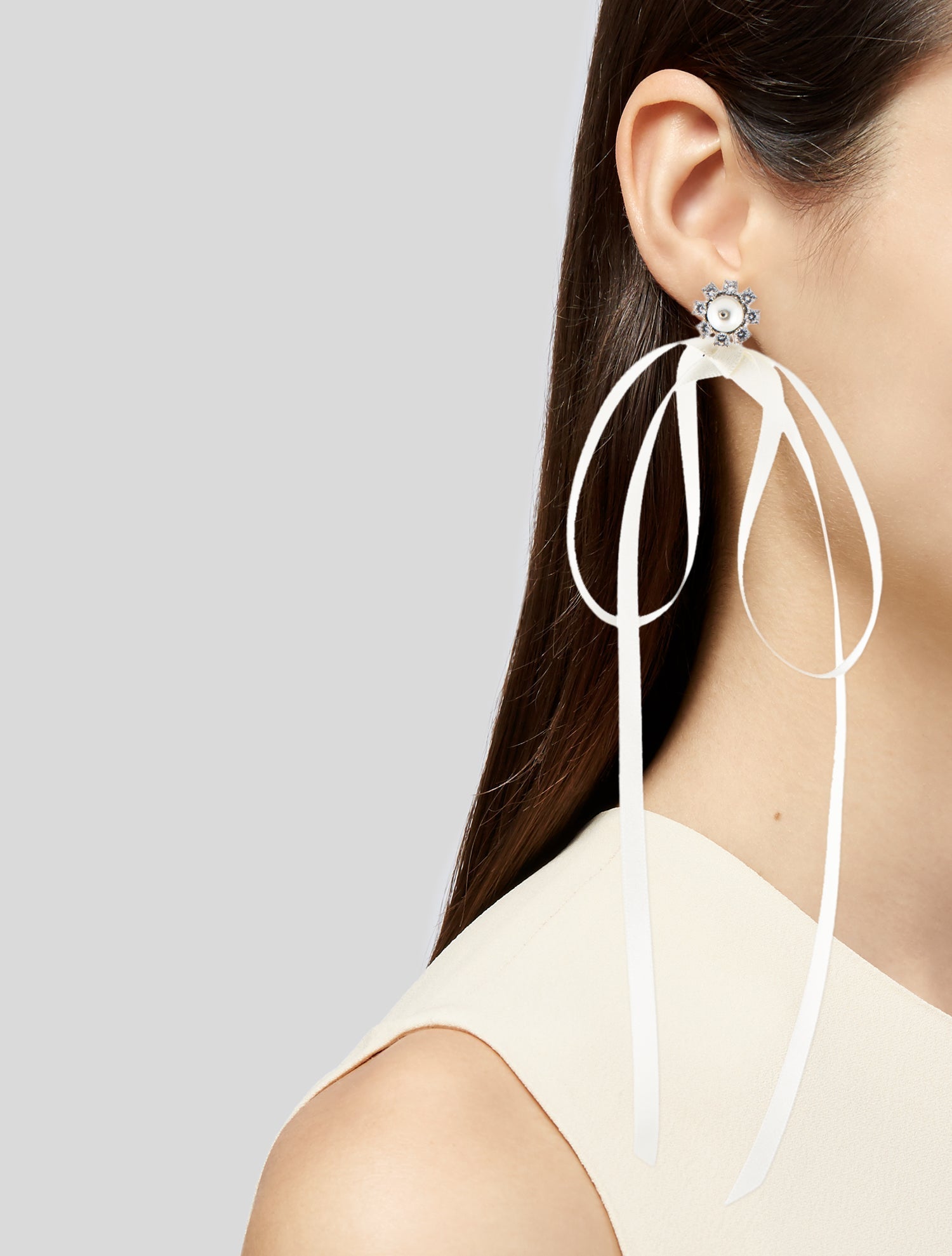 Simone Rocha Crystal & Faux Pearl Double Ended Daisy Bow Earrings