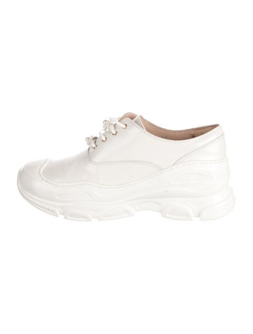 Pre-owned Simone Rocha Patent Leather Crystal Embellishments Chunky Sneakers In White