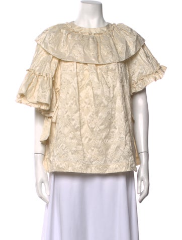 Pre-owned Simone Rocha Patterned Off-the-shoulder Top In Neutrals