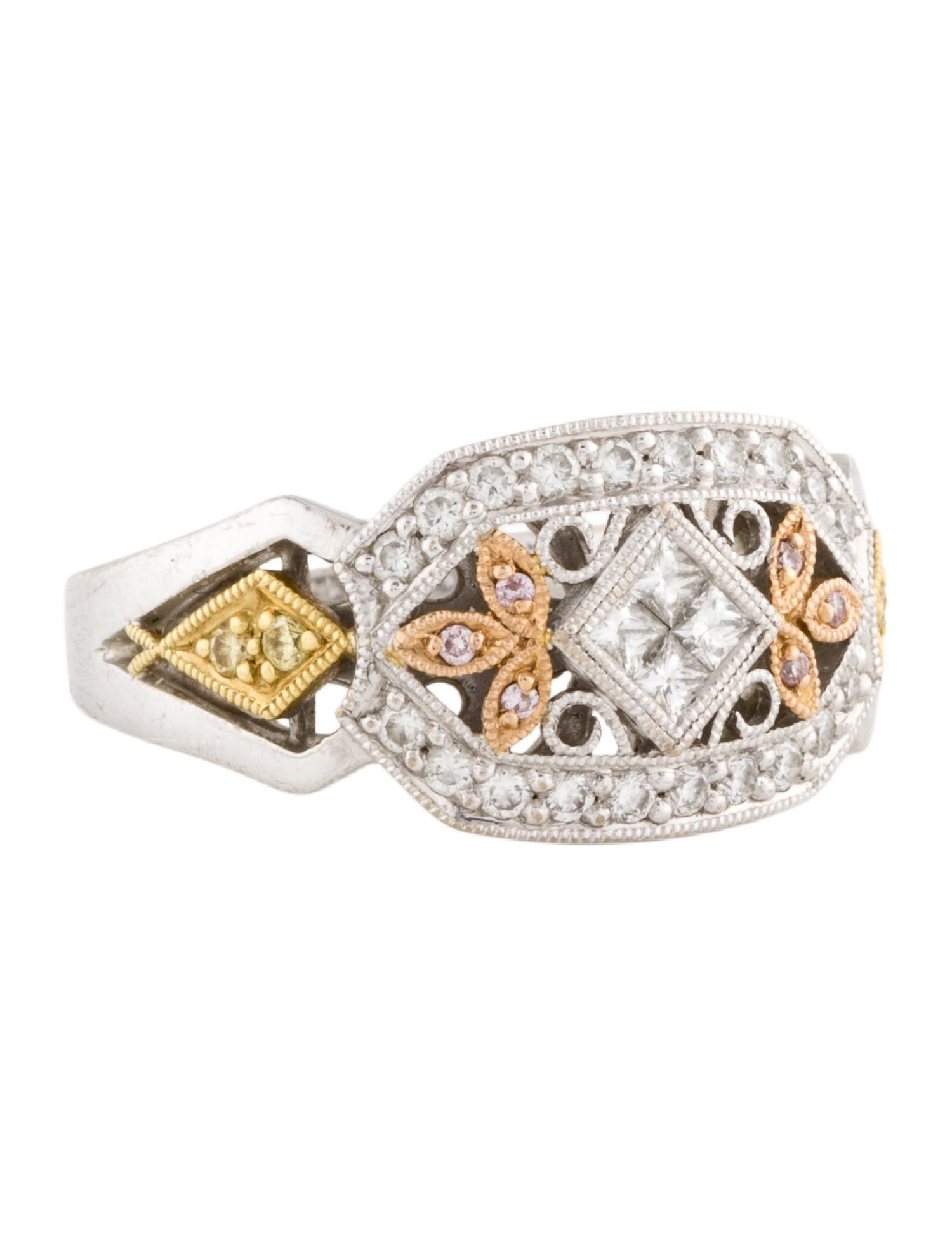 Simon G. 18K Tri-Colored Diamond Cocktail Ring