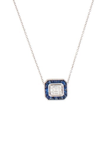 Pre-owned Simon G 18k Sapphire & Diamond Pendant Necklace In Blue/clear