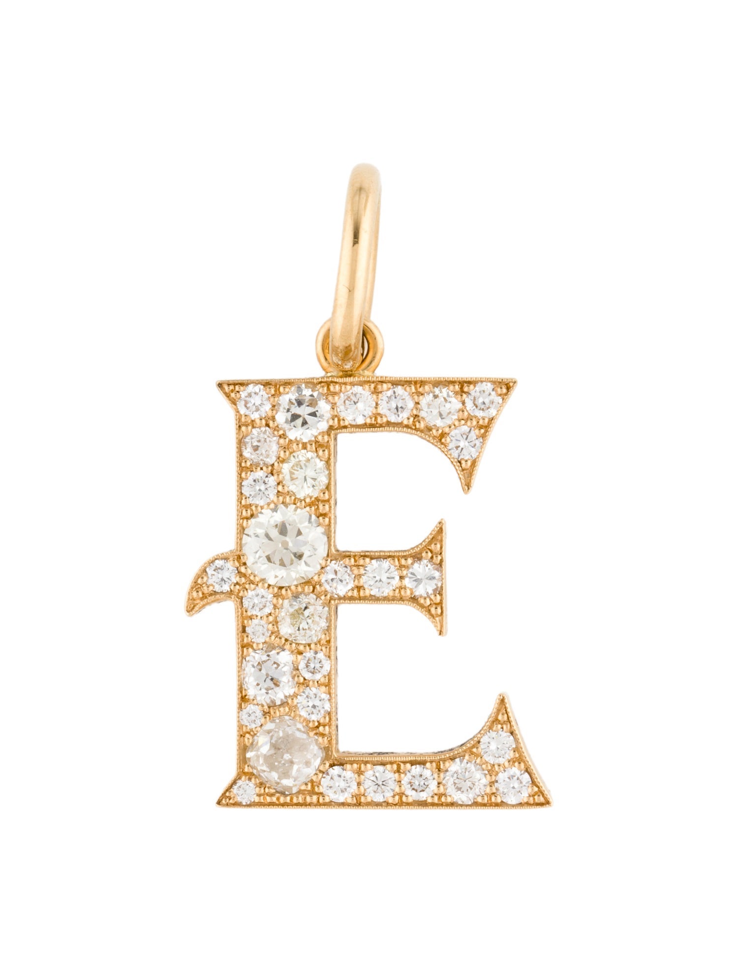 Single Stone 18K Diamond Large Cobblestone Letter 'E' Pendant