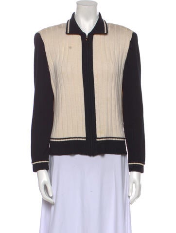 St. John Collection Knitwear Colorblock Pattern Mock Neck Sweater S