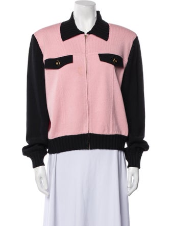 St. John Collection Wool Colorblock Pattern Bomber Jacket