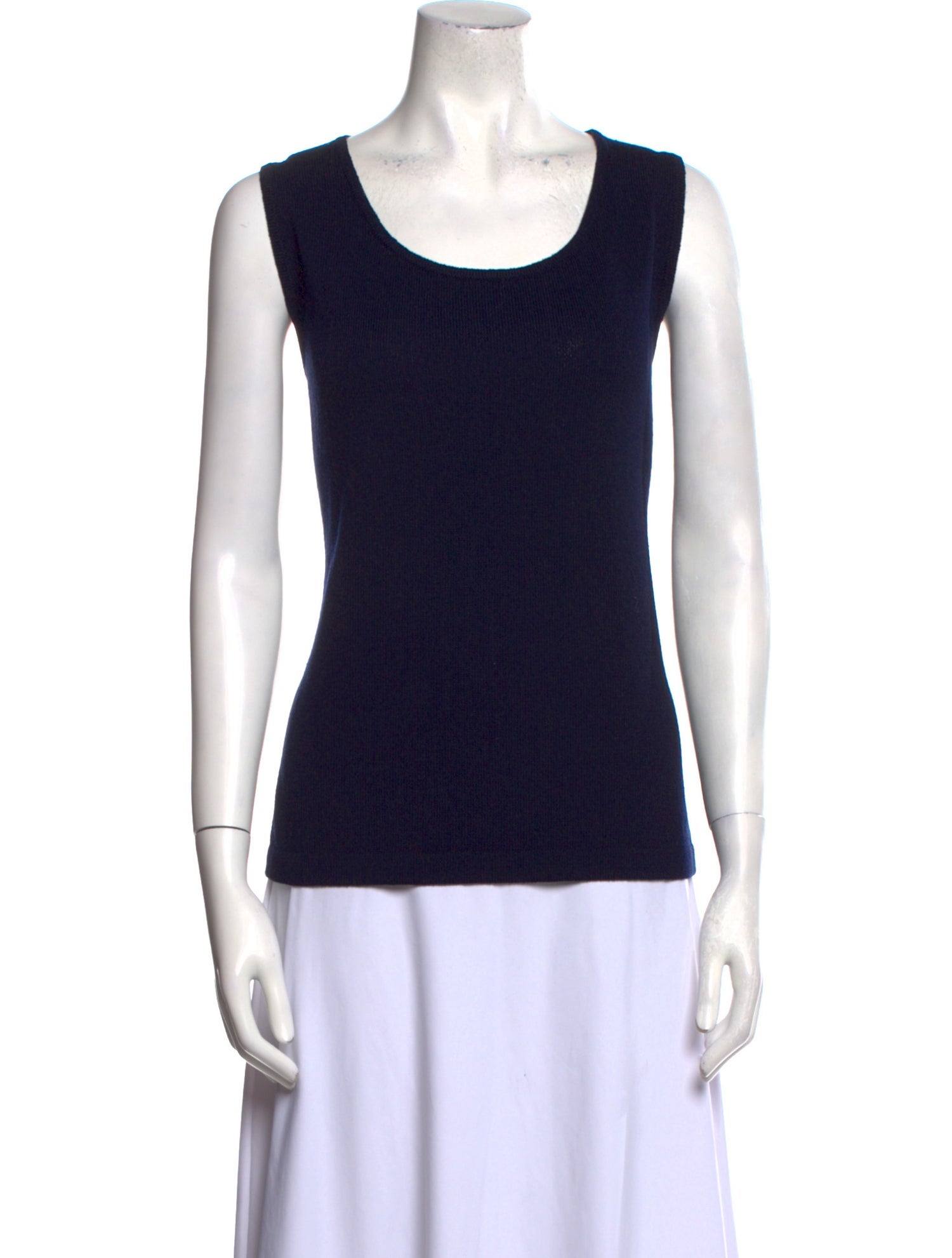 St. John Collection Wool Scoop Neck Top Blue Tops, Clothing