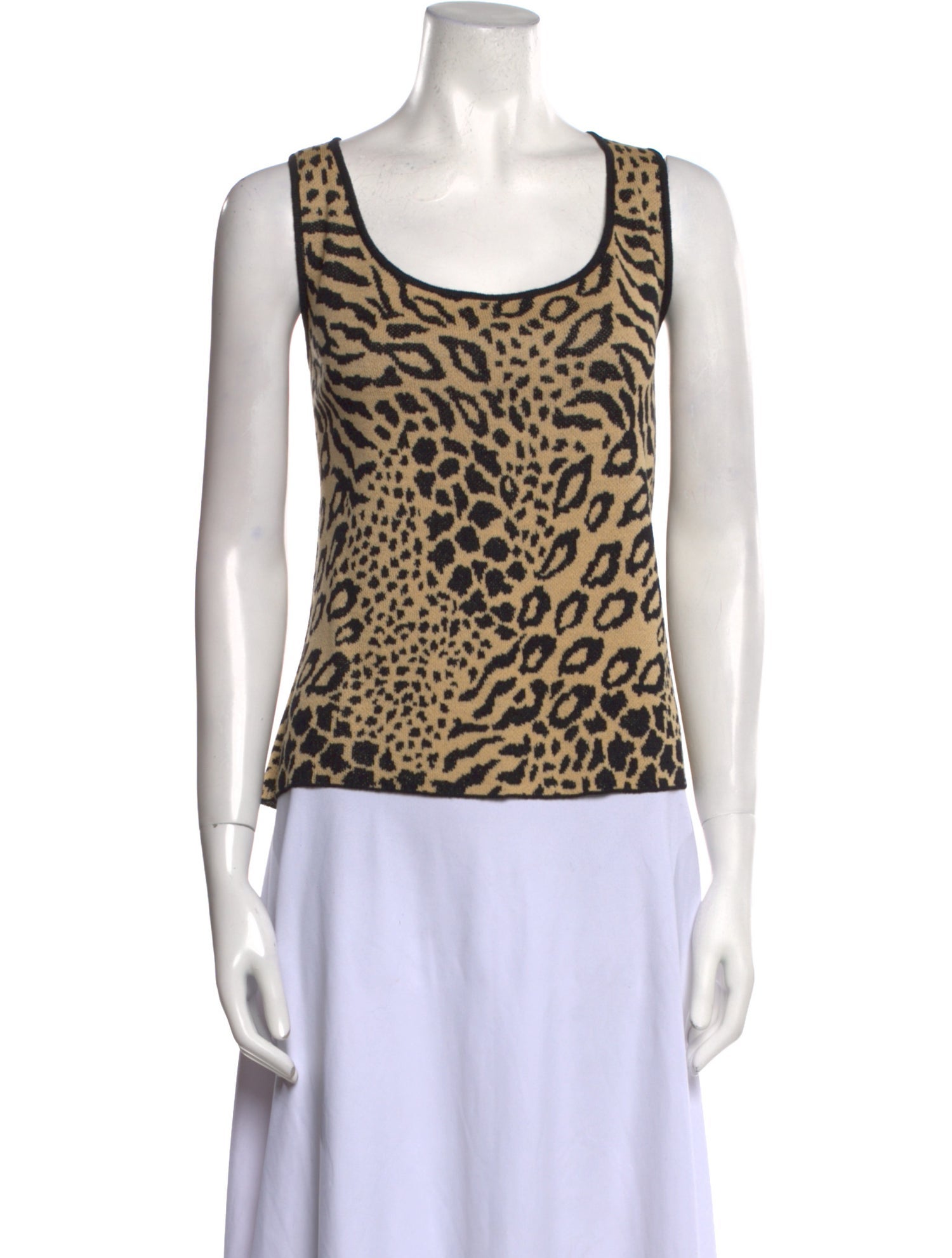 St. John Collection Animal Print Scoop Neck Top
