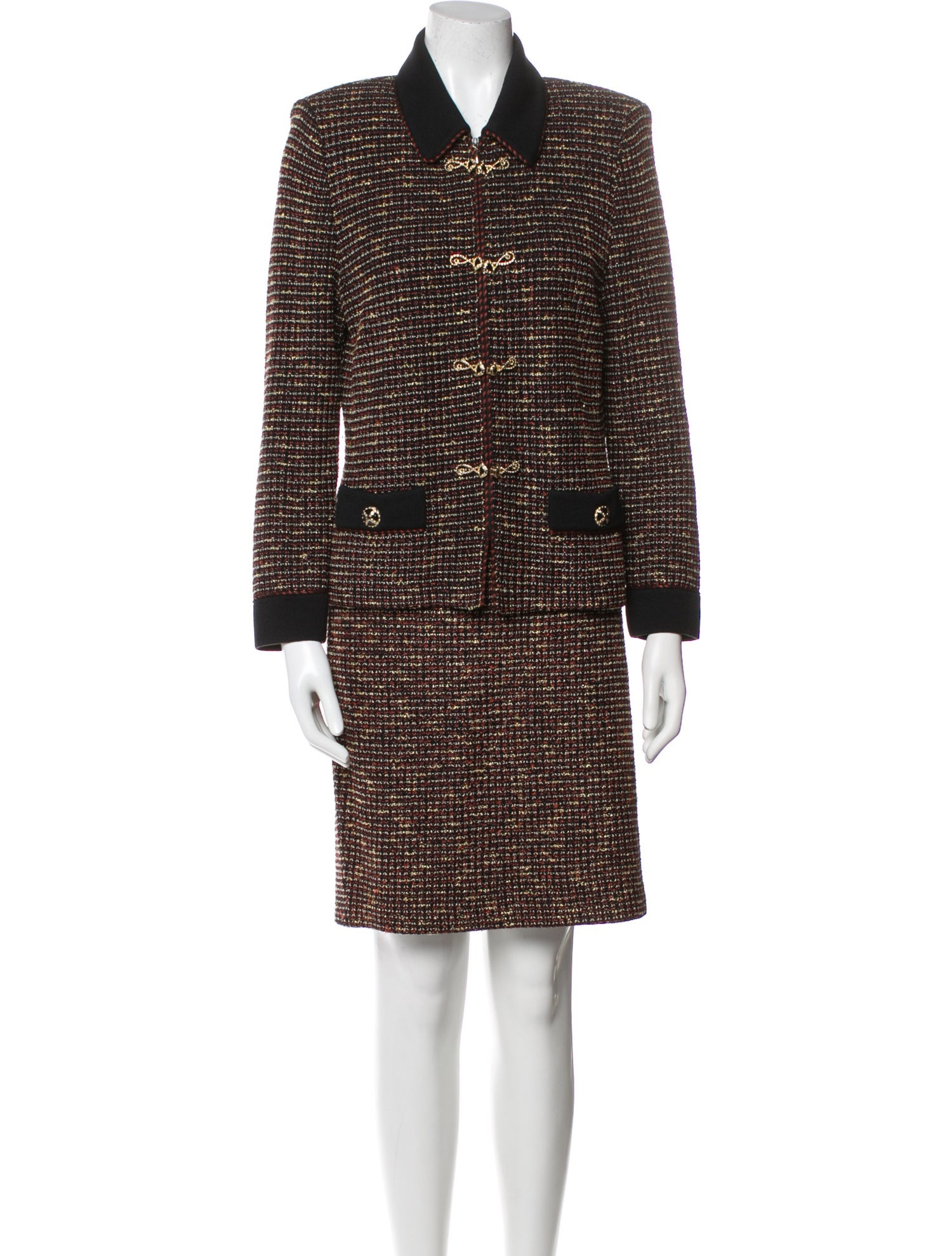 St. John Collection Wool Tweed Pattern Skirt Suit