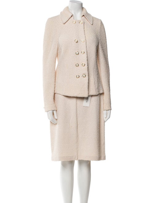 St. John Collection Tweed Pattern Embroidered Accent Skirt Suit