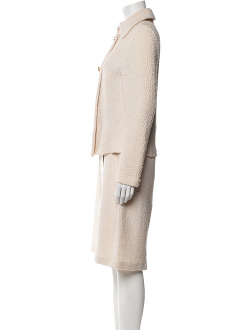 St. John Collection Tweed Pattern Embroidered Accent Skirt Suit