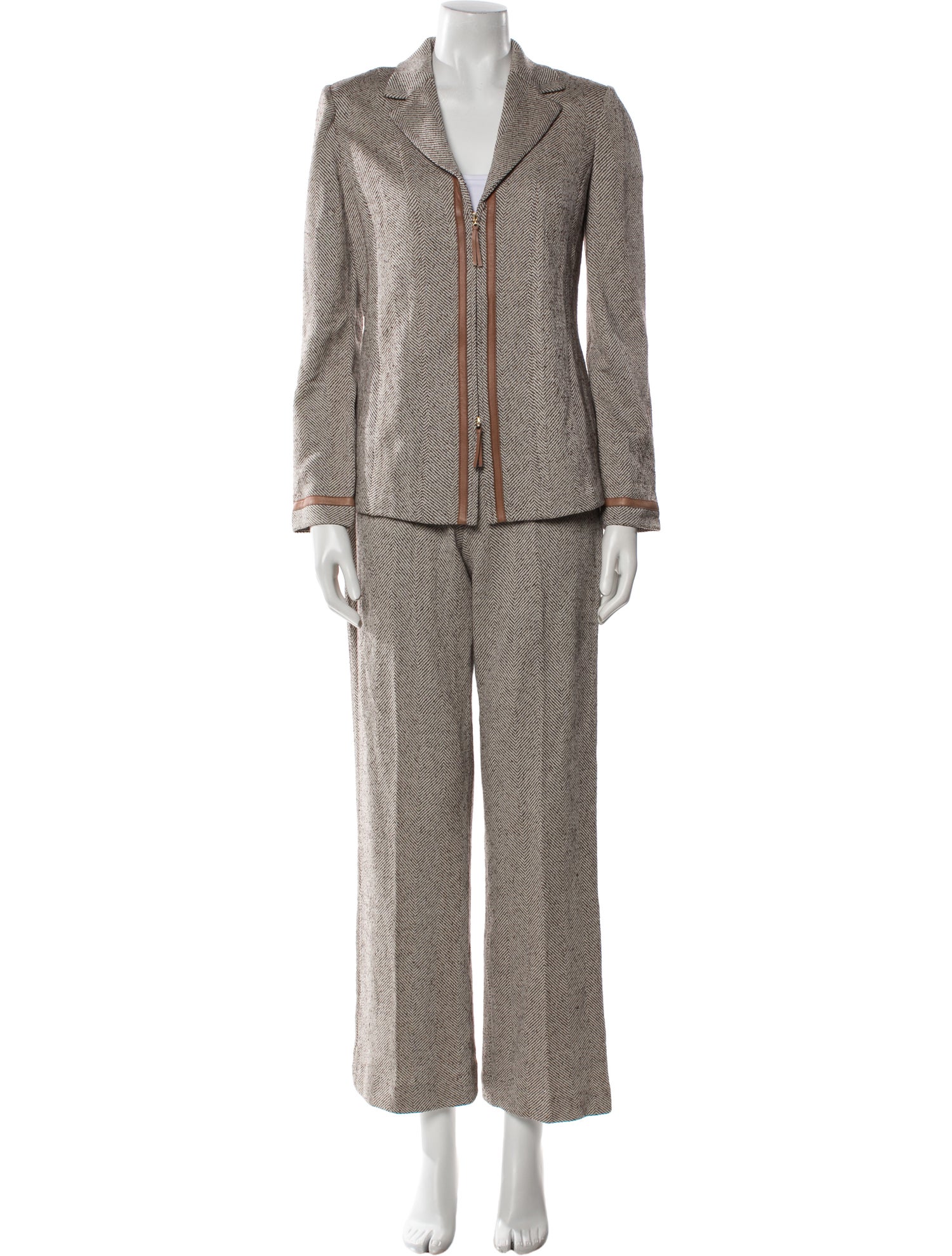 St. John Collection Wool Tweed Pattern Pant Set