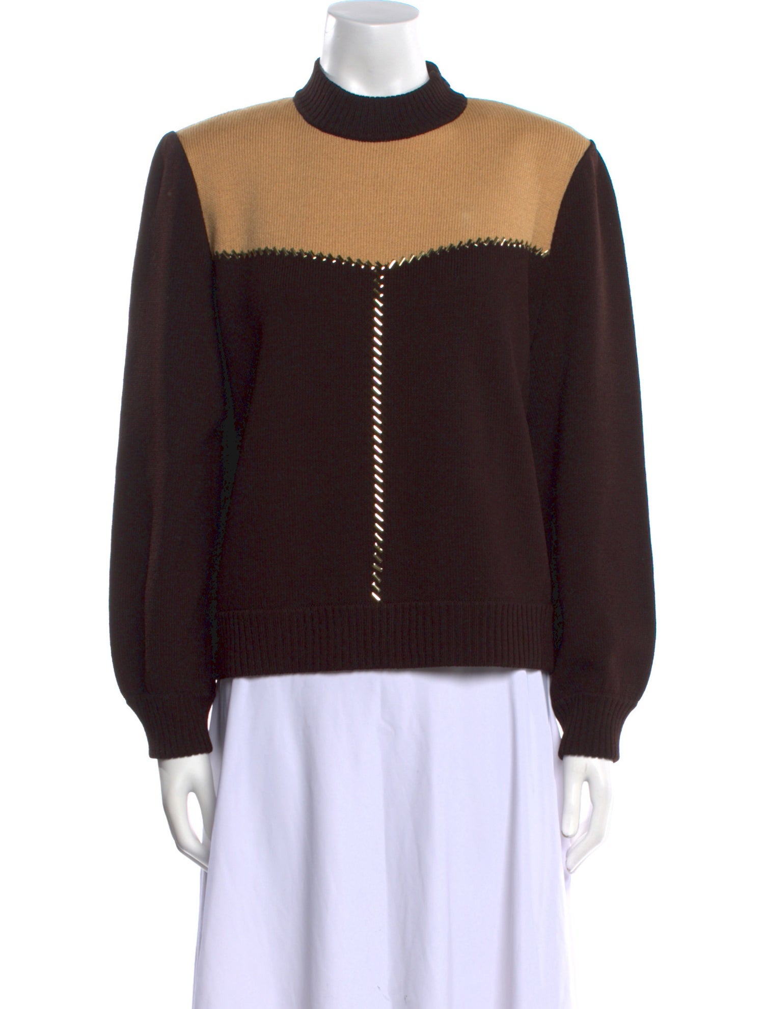 St. John Collection Colorblock Pattern Mock Neck Sweater