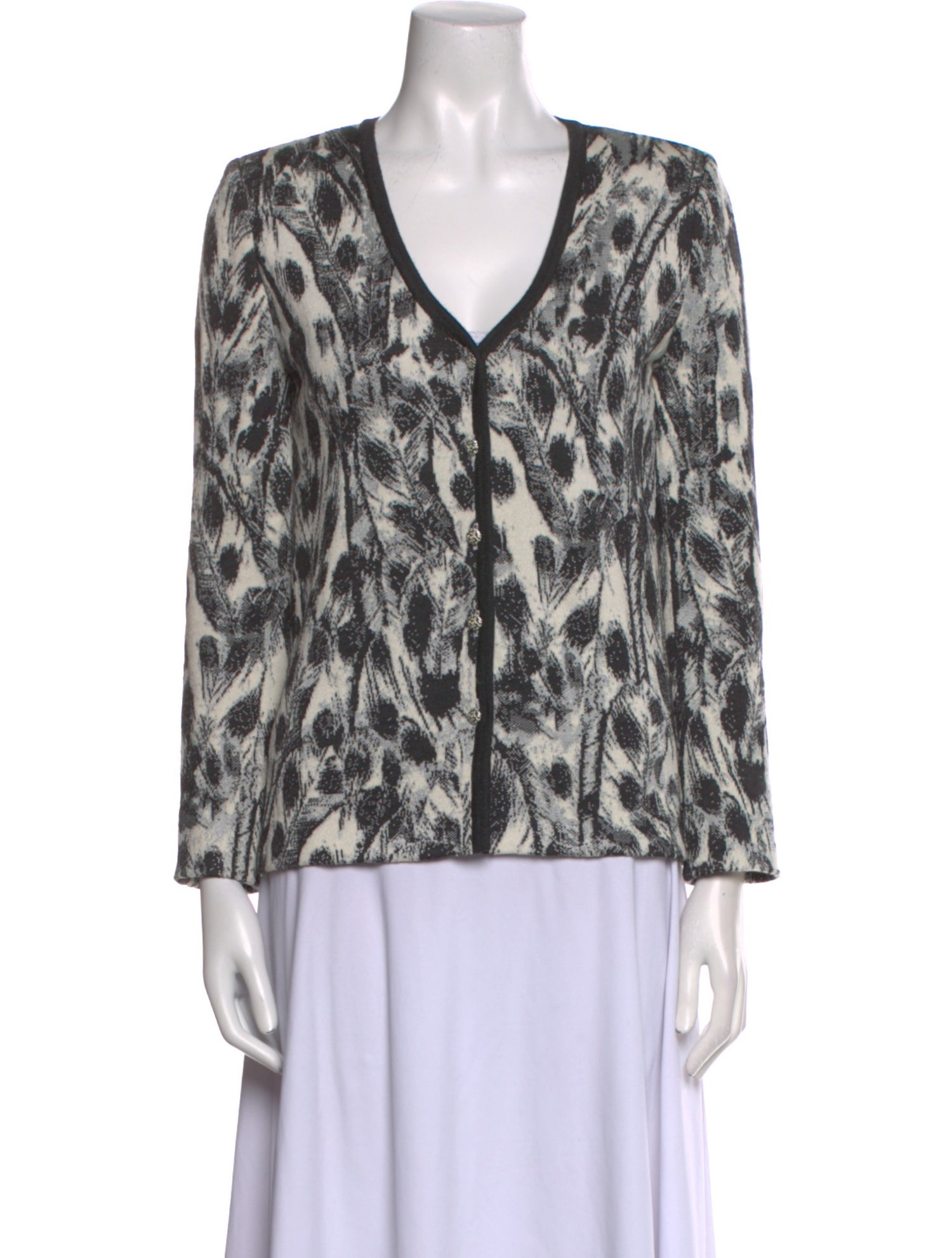 St. John Collection Printed V-Neck Sweater