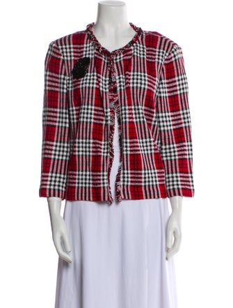 St. John Collection Wool Plaid Print Pantsuit