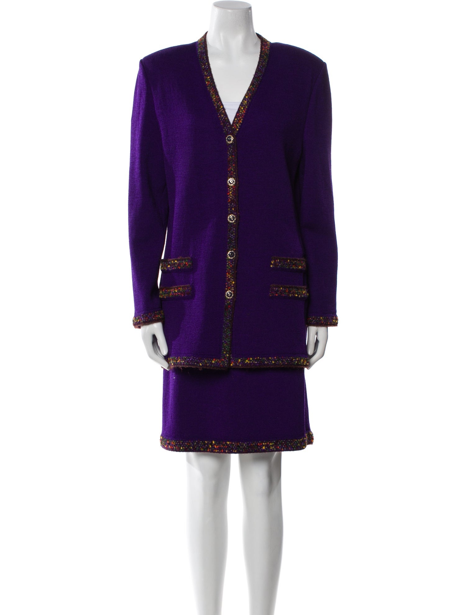 St. John Collection Wool Embroidered Accent Skirt Set