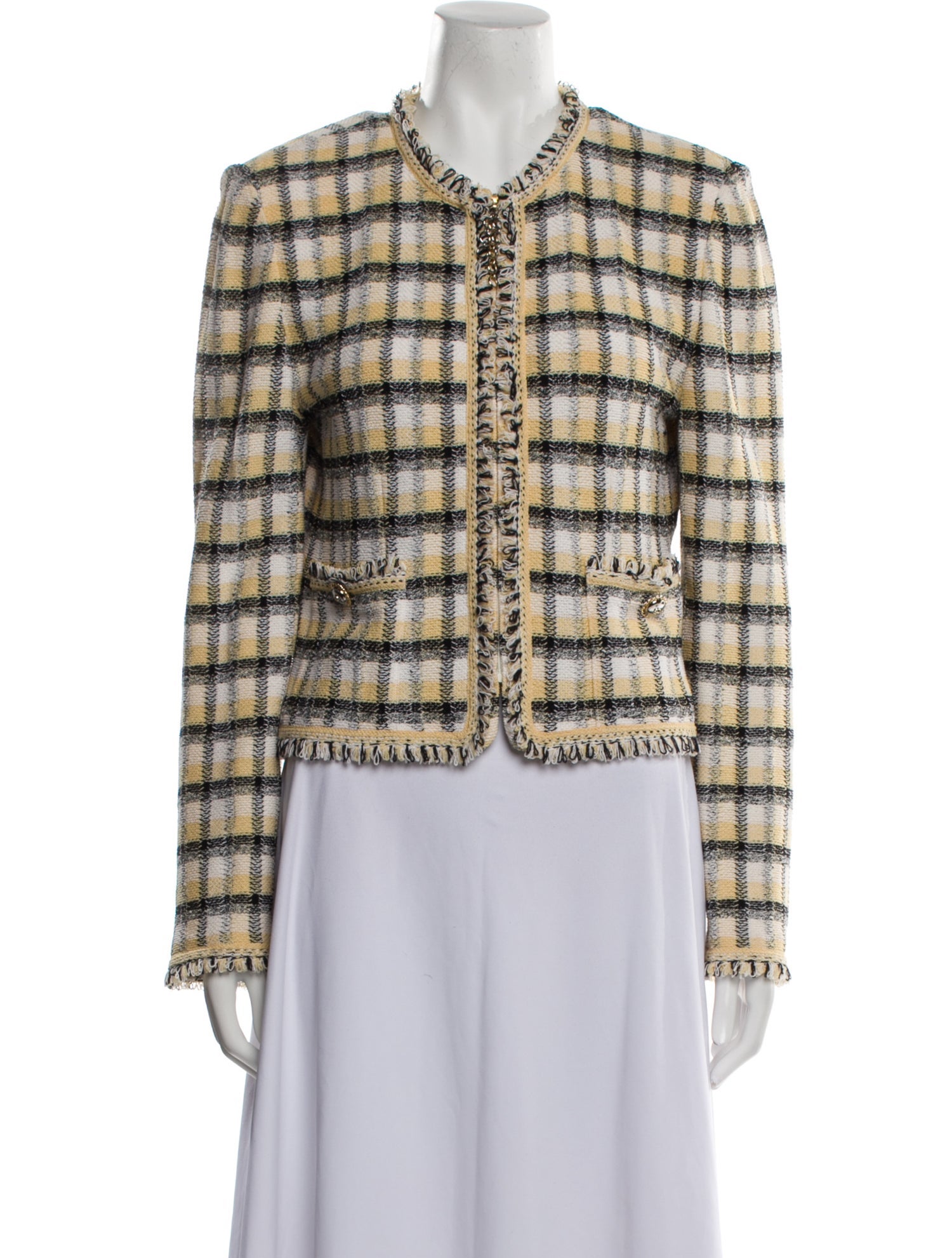 St. John Collection Wool Plaid Print Evening Jacket