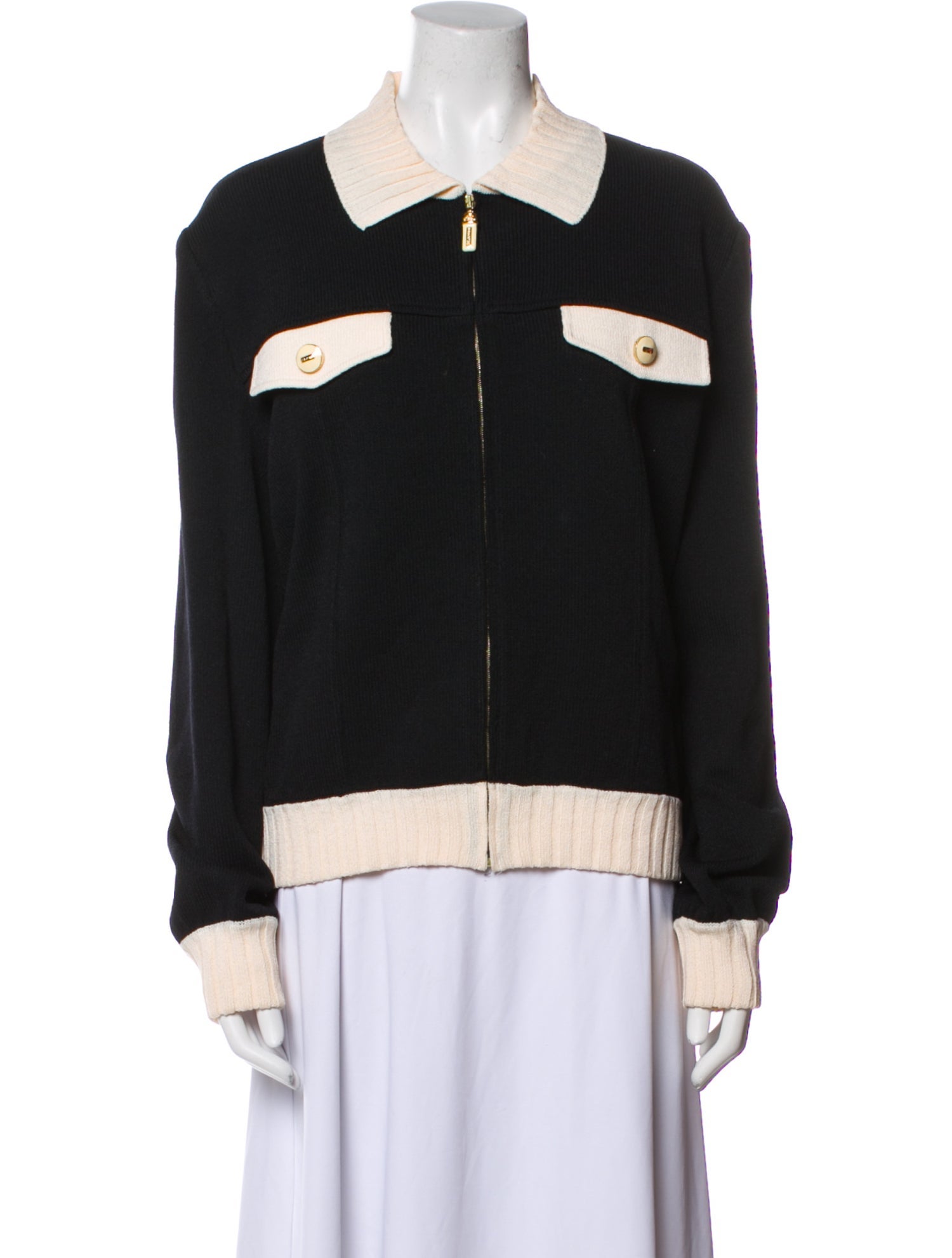 St. John Collection Wool Colorblock Pattern Bomber Jacket