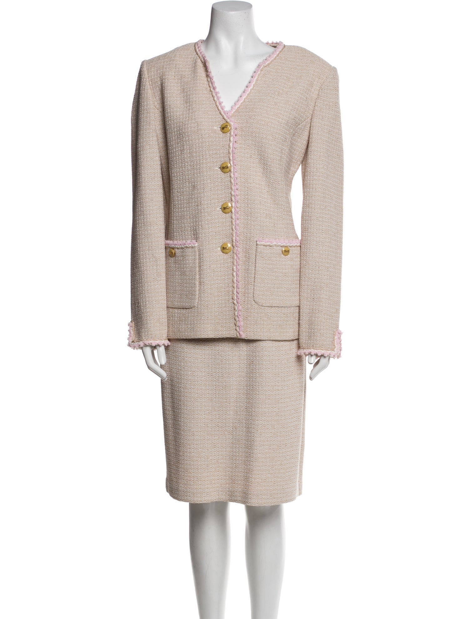 St. John Collection Wool Tweed Pattern Skirt Set