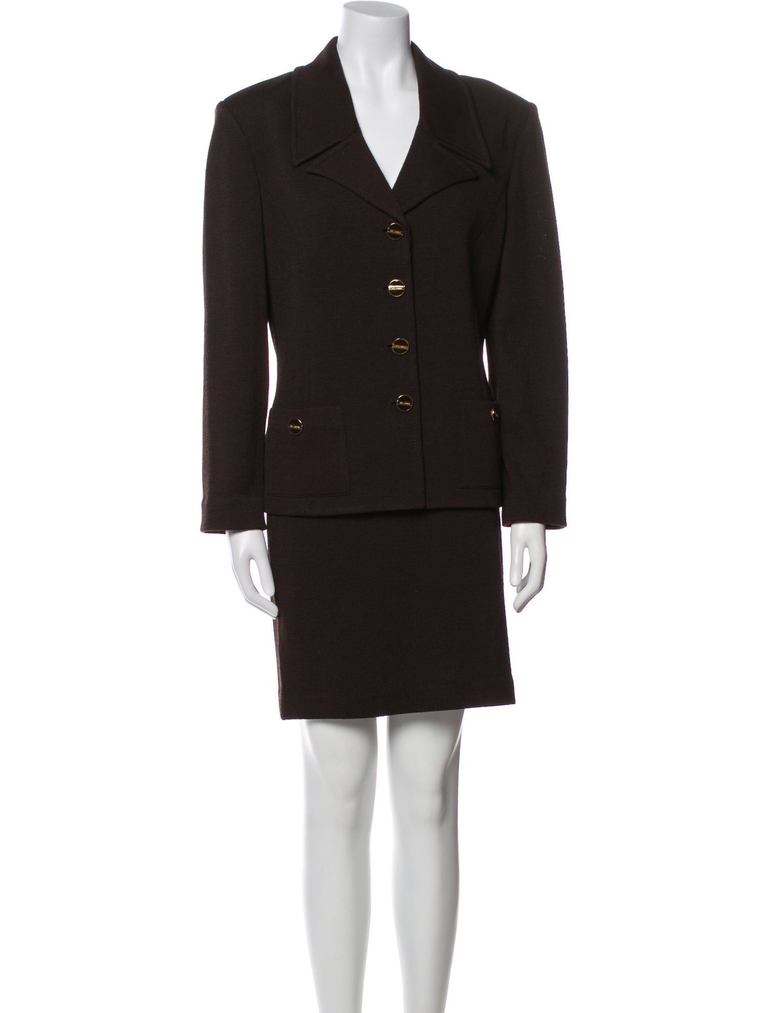 St. John Collection Wool Raw-Edge Trim Skirt Suit