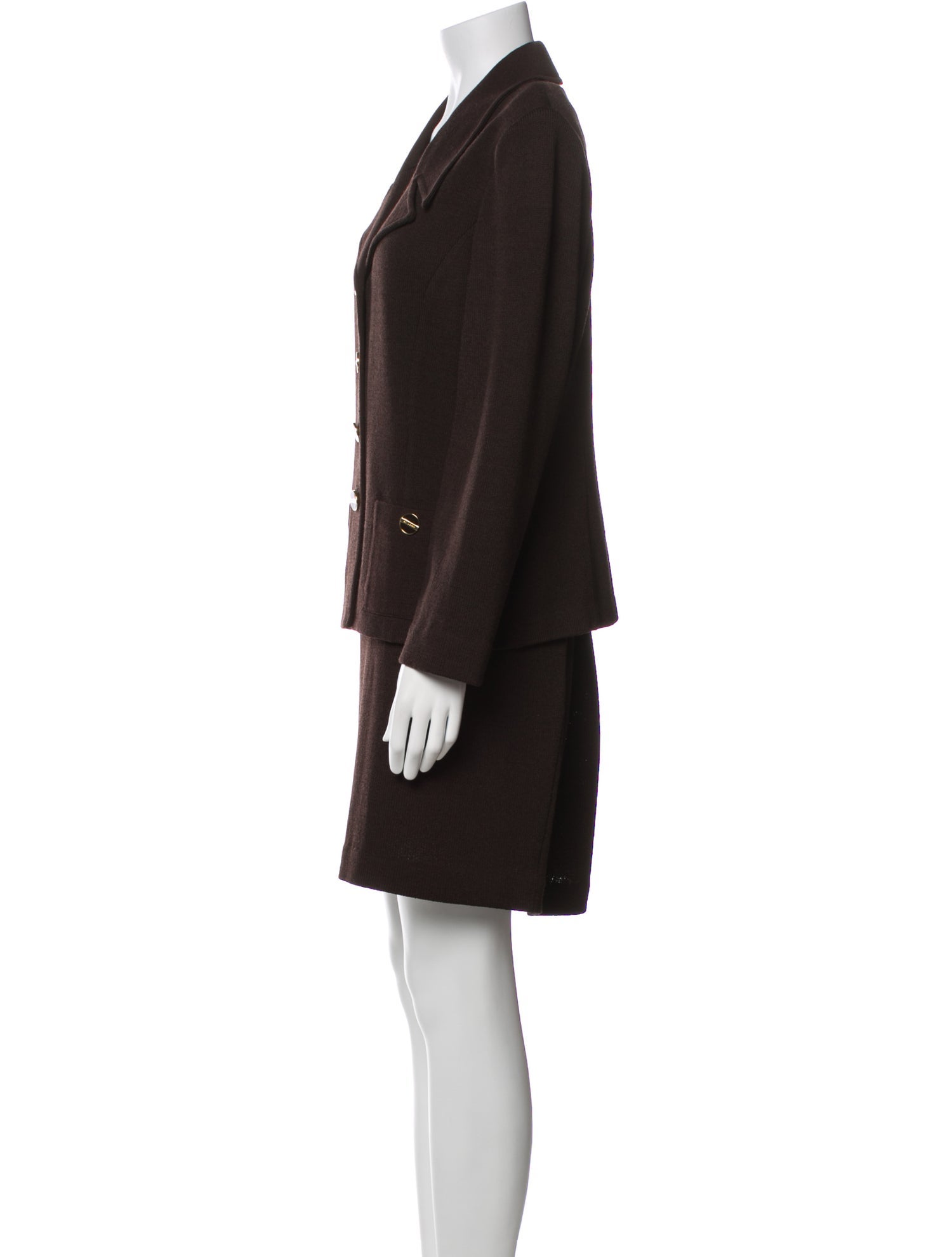 St. John Collection Wool Raw-Edge Trim Skirt Suit