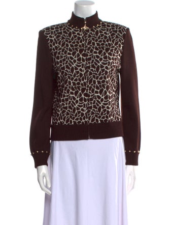 St. John Collection Animal Print Mock Neck Sweater