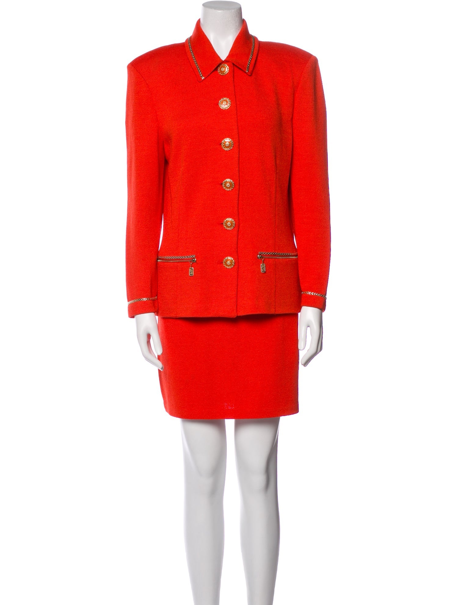 St. John Collection Chain-Link Accents Skirt Suit