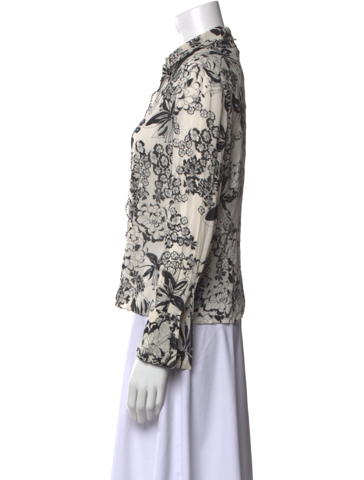 St. John Collection Silk Floral Print Button-Up Top