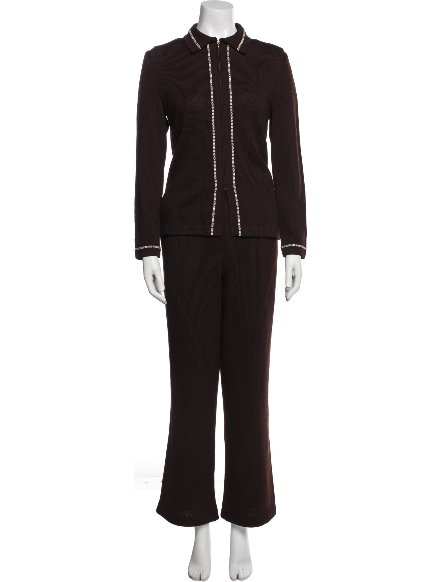 St. John Collection Wool Pleated Accents Pant Set