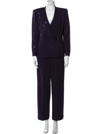 St. John Collection Wool Pleated Accents Pant Set