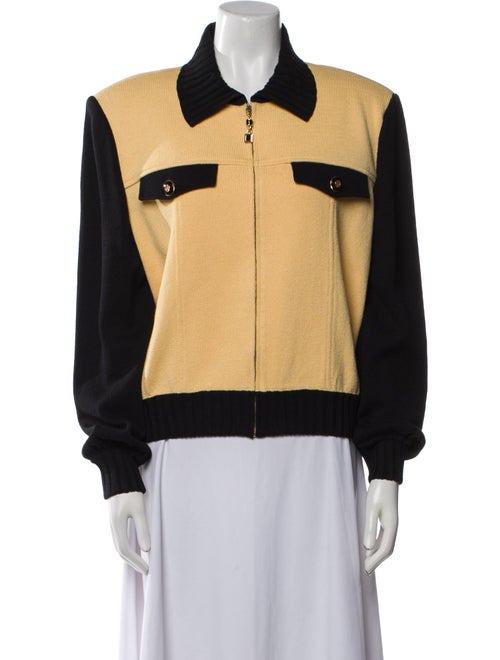 St. John Collection Silk Colorblock Pattern Bomber Jacket