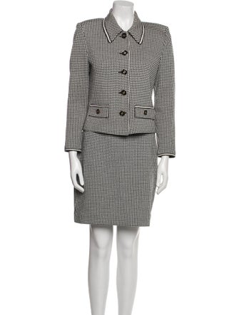 St. John Collection Wool Houndstooth Print Skirt Suit