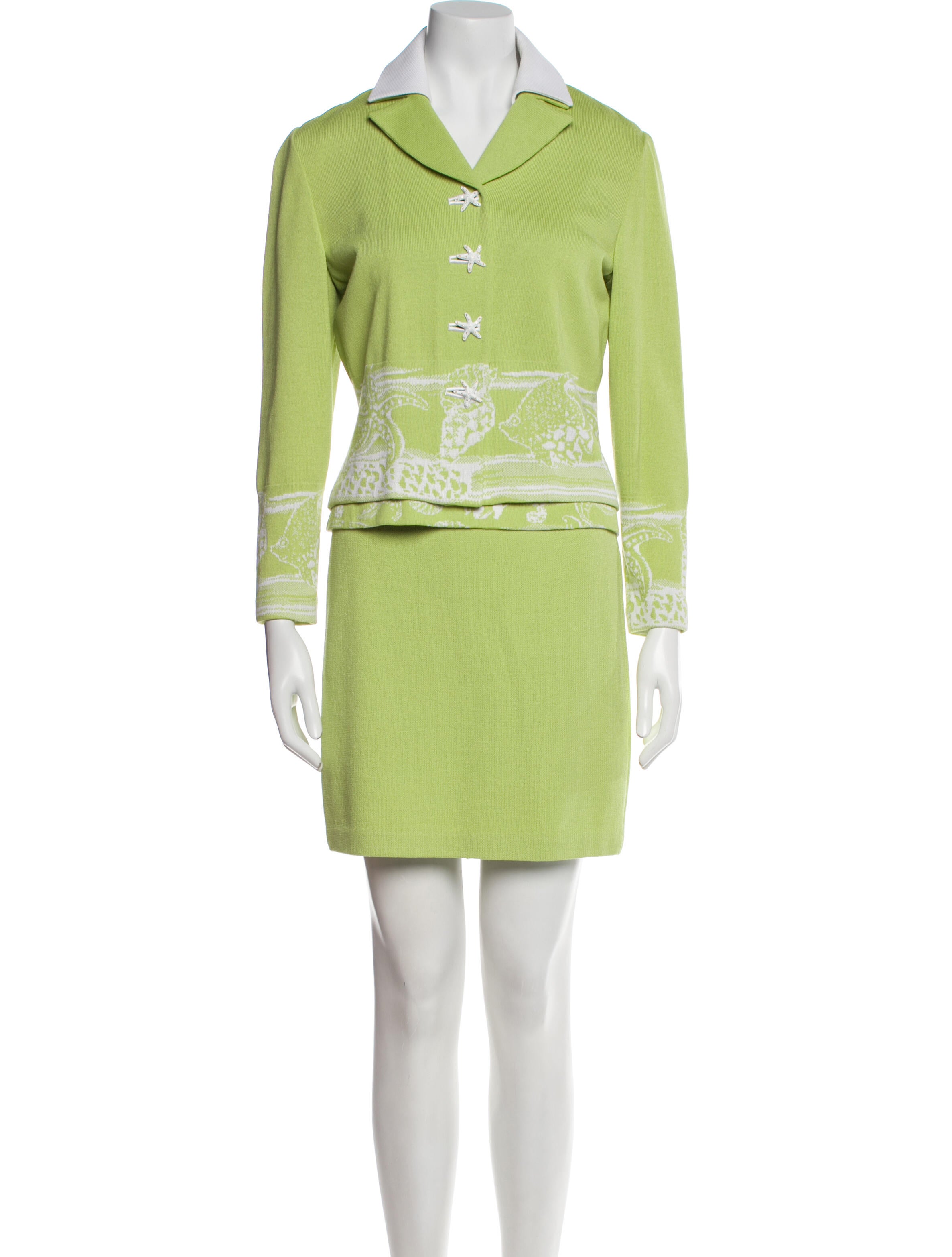 St. John Collection Wool Graphic Print Skirt Set