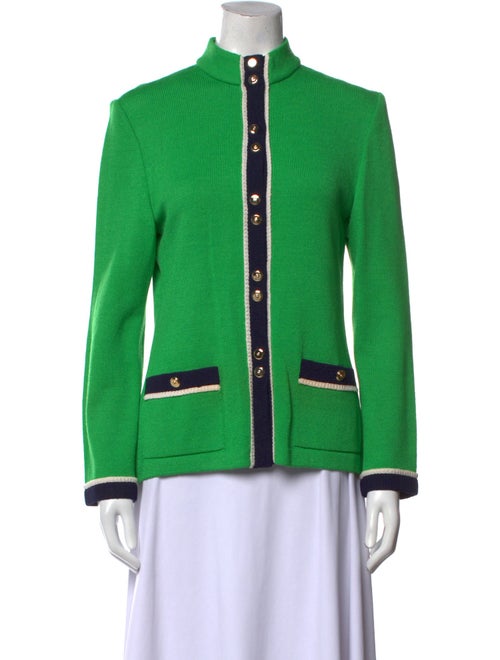 St. John Collection Wool Colorblock Pattern Button-Up Top