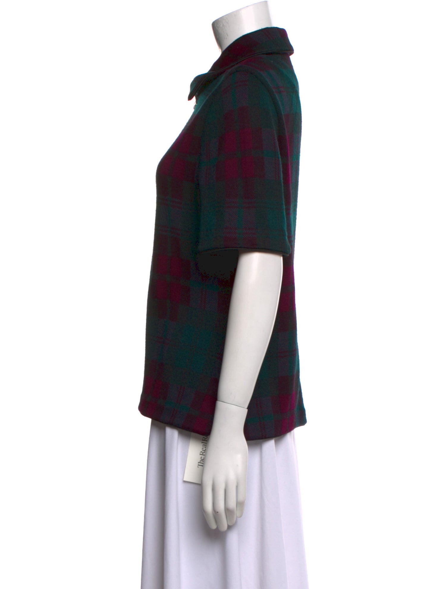 St. John Collection Wool Plaid Print Button-Up Top