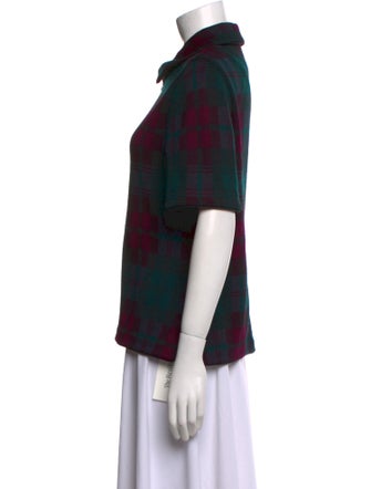 St. John Collection Wool Plaid Print Button-Up Top