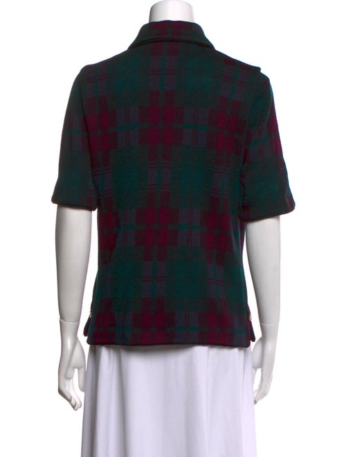 St. John Collection Wool Plaid Print Button-Up Top
