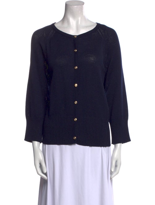 St. John Collection Wool Scoop Neck Button-Up Top