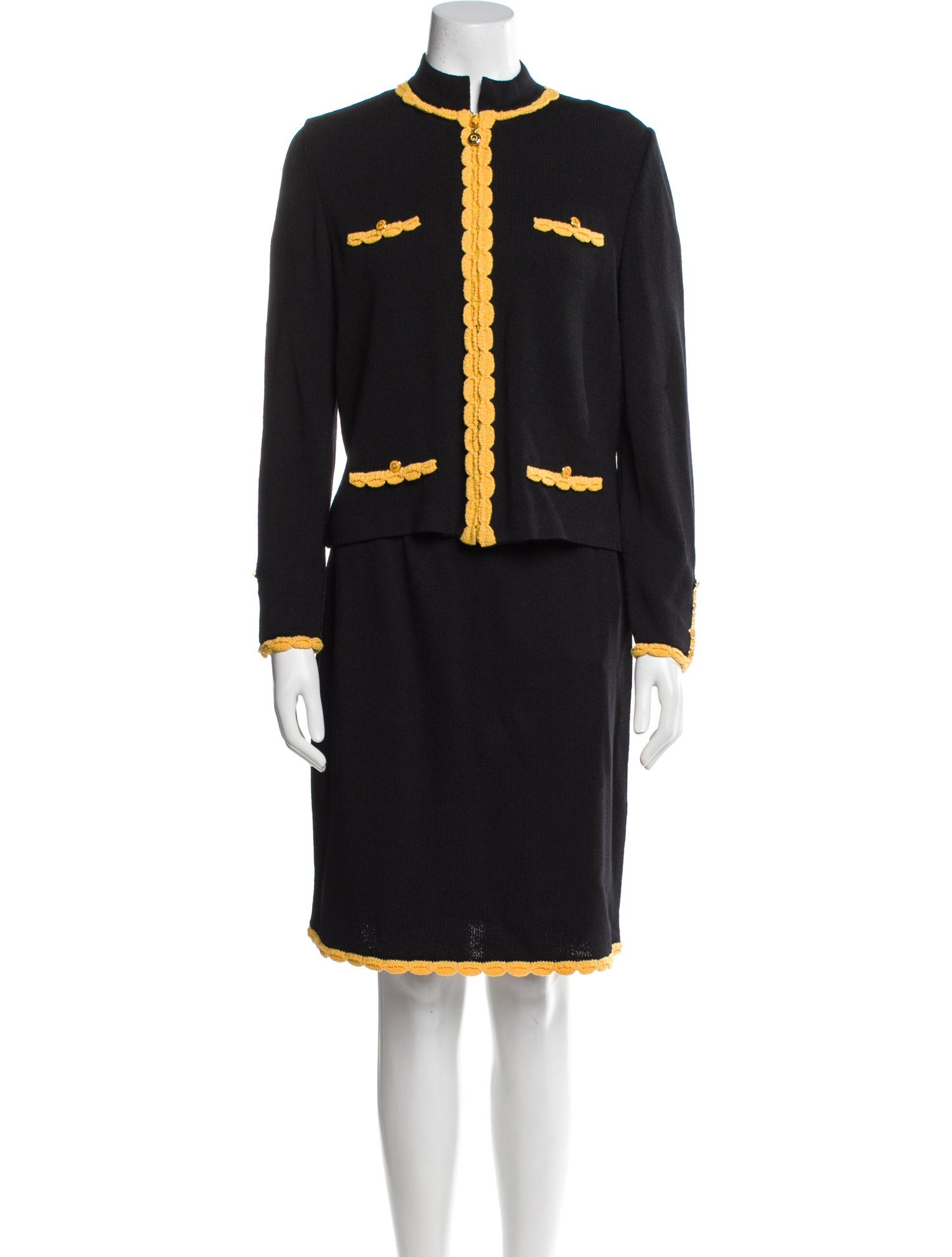 St. John Collection Wool Grosgrain Trim Skirt Set