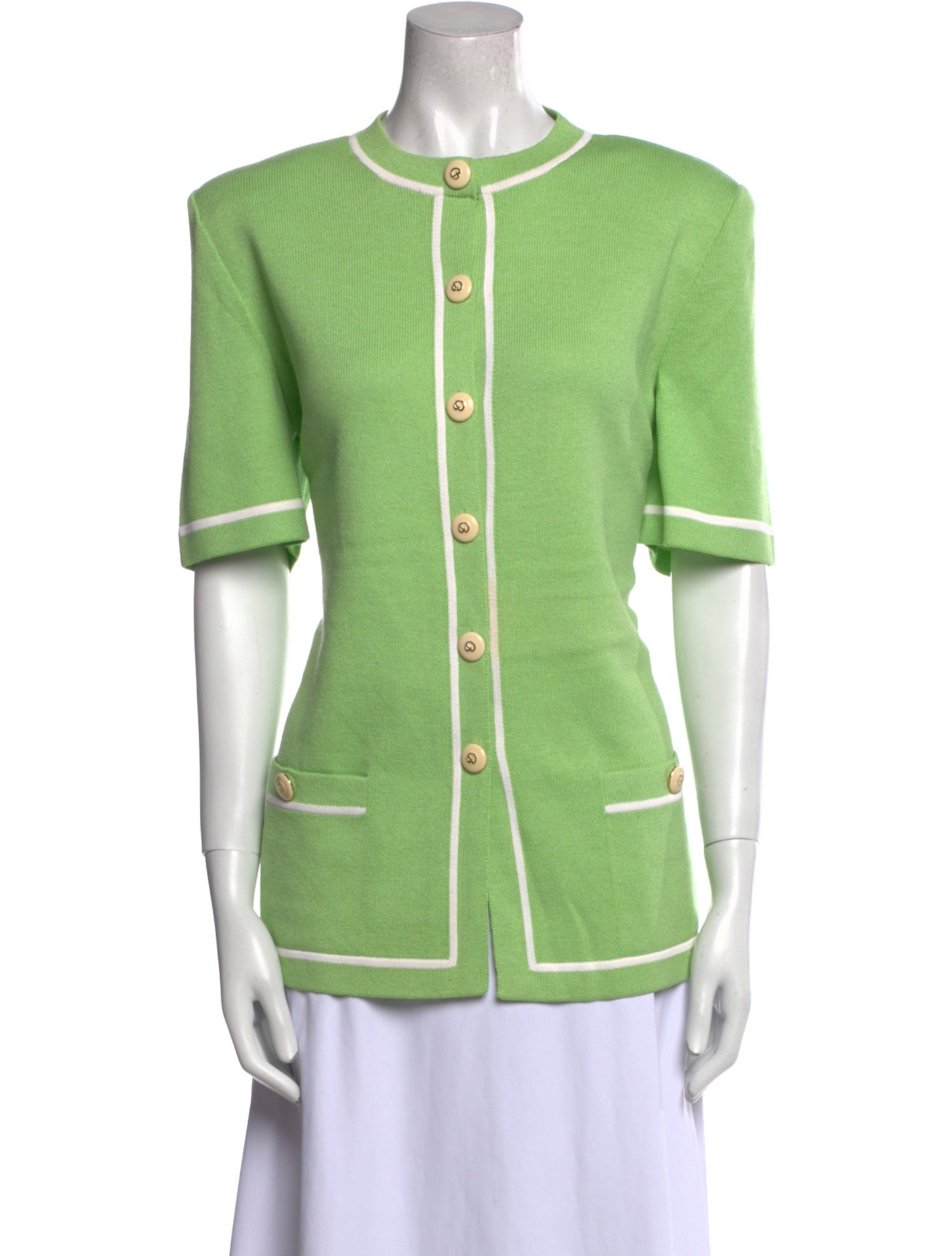 St. John Collection Crew Neck Short Sleeve Button-Up Top