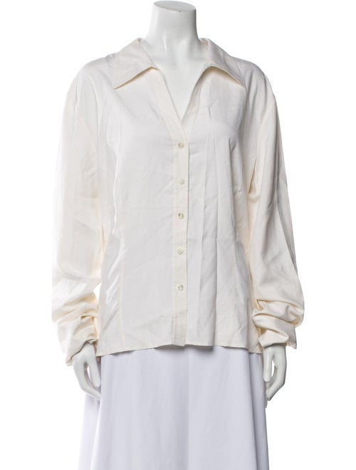 St. John Collection Silk Long Sleeve Button-Up Top