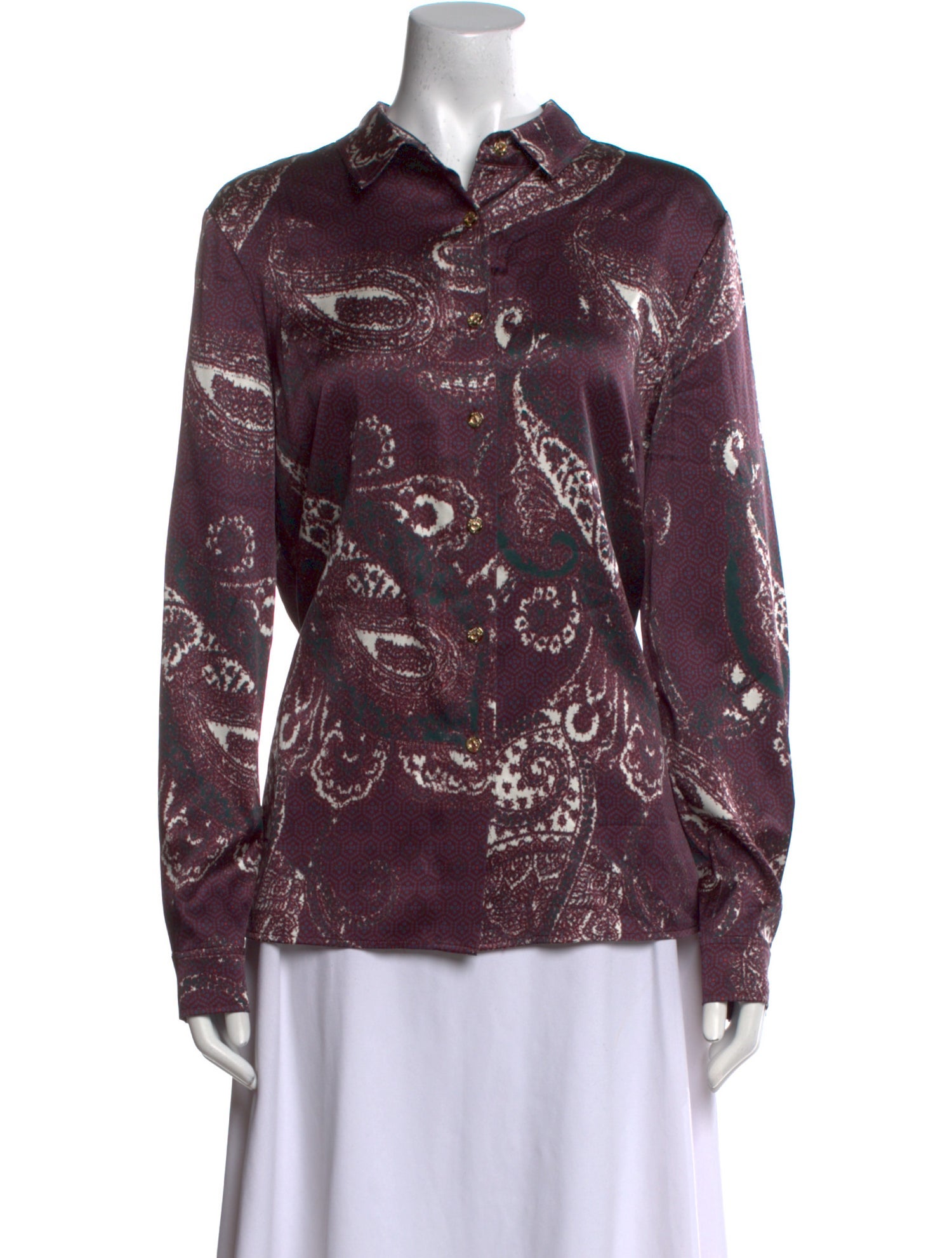 St. John Collection Silk Printed Button-Up Top
