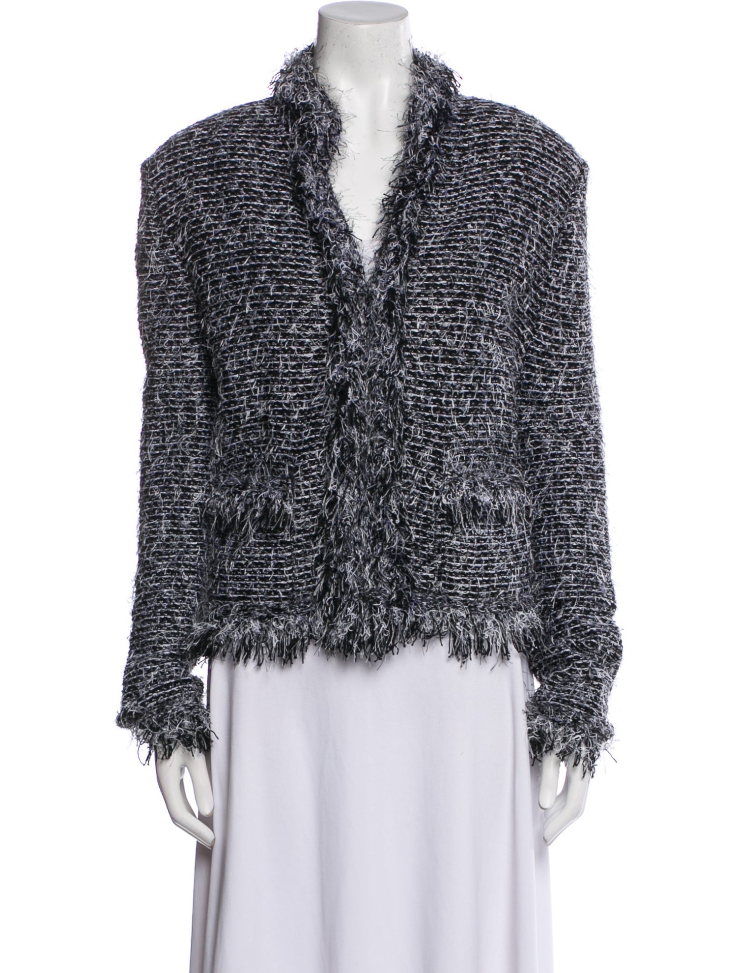 St. John Collection Wool Tweed Pattern Faux Fur Jacket