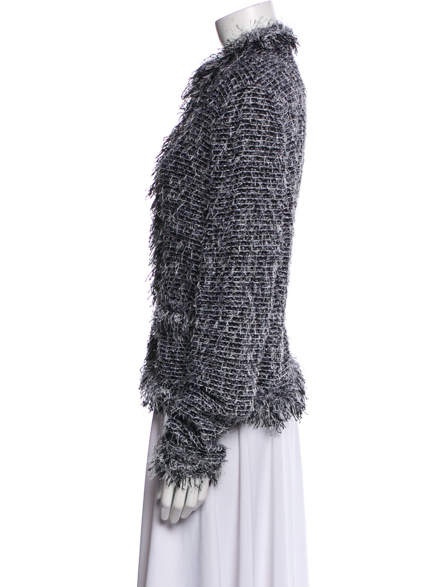 St. John Collection Wool Tweed Pattern Faux Fur Jacket