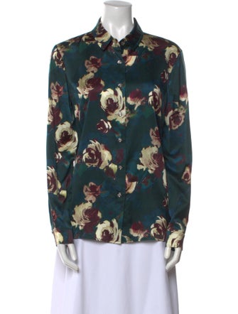 St. John Collection Silk Floral Print Button-Up Top